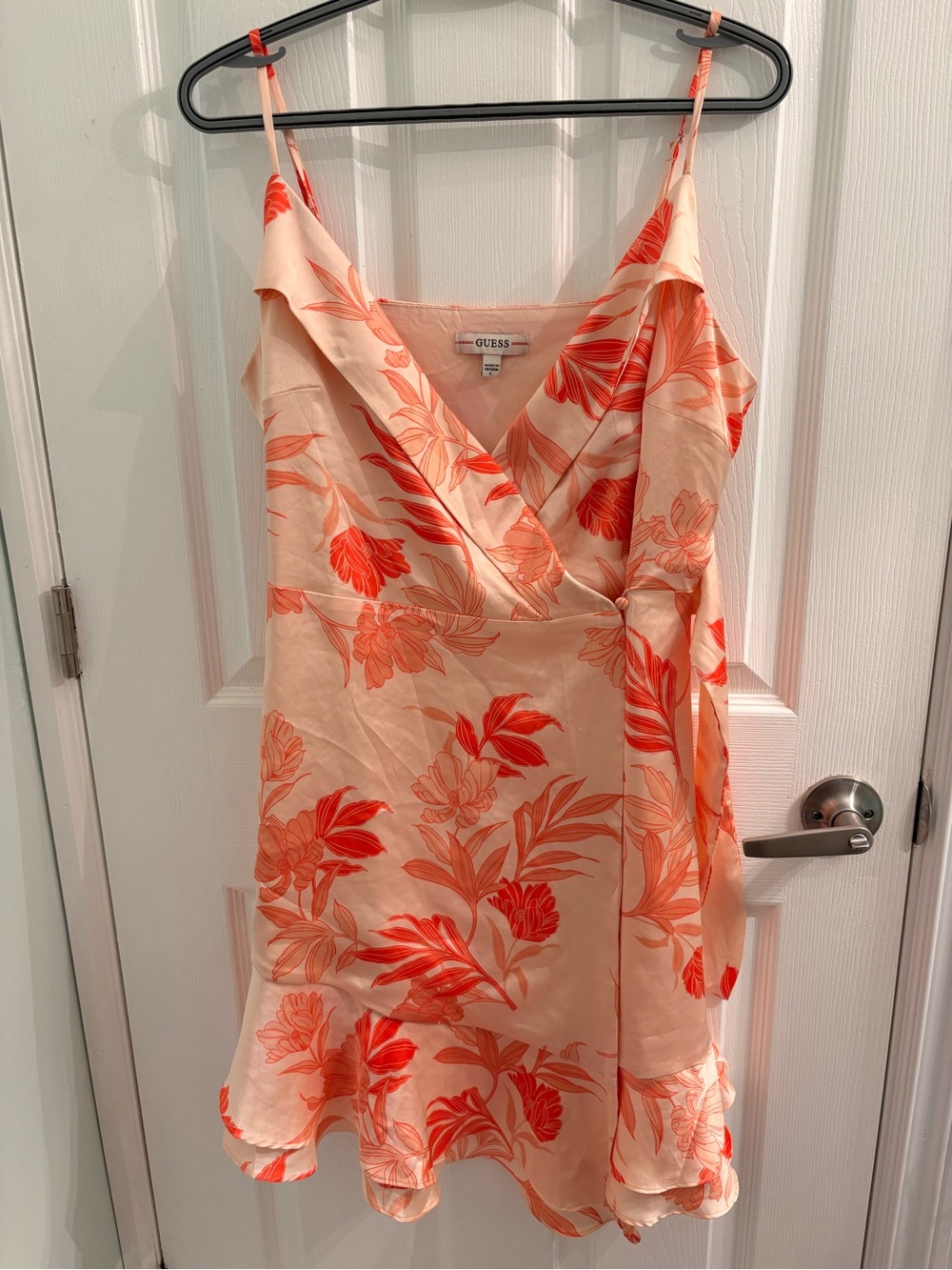 Guess Peach-Cream Mini Dress with Coral Floral Print